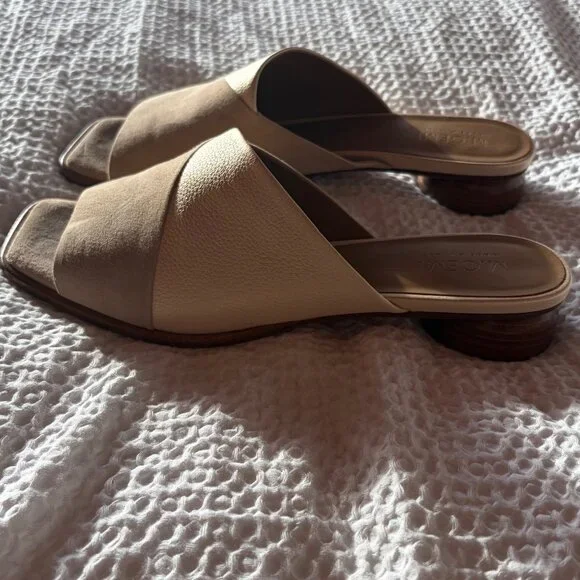 M.Gemi Made in Italy Leather Slide Sandals 42 Beige Square Toe Block Heel Mule - Picture 2 of 10